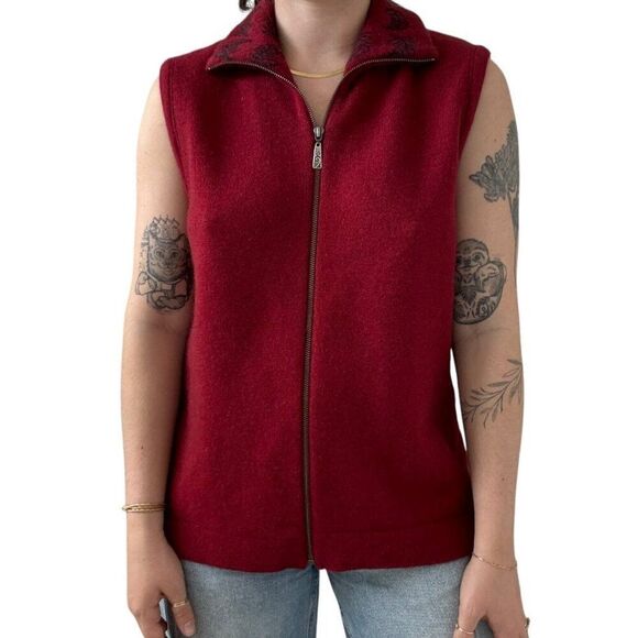 Native World Womens Possum Merino Wool Blend Red Full Zip Sweater Vest Sz XL - Picture 1 of 7